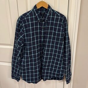 J Crew Factory brushed twill large plaid blue shirt cotton windowpane